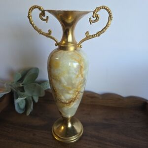 (1) Large Vintage Italian Marble, Onyx & Brass Amphora-shaped Vase/Candle Holder